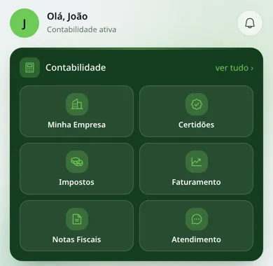 Tela inicial do app com o card Impostos