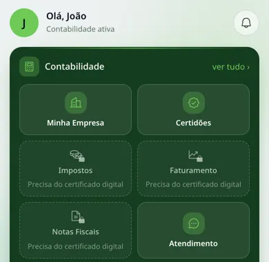 Cards do app com cadeado: Precisa do certificado digital