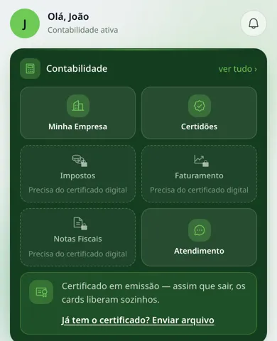 Status Certificado em emissão no app