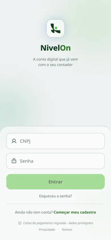 Tela de login do app NivelOn