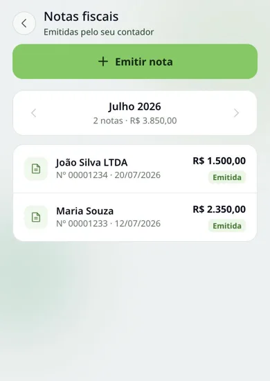 Tela de notas fiscais do app NivelOn