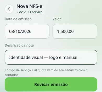 Etapa do serviço: valor e descrição